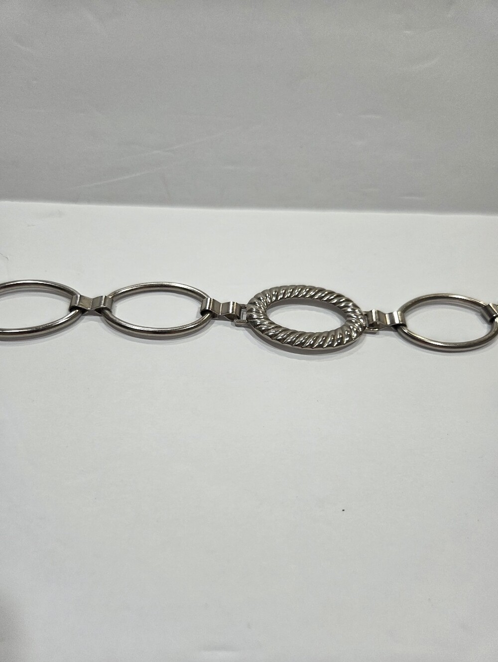 Silver Oval Link Chain Belt with Textured Accents - Picture 3 of 6